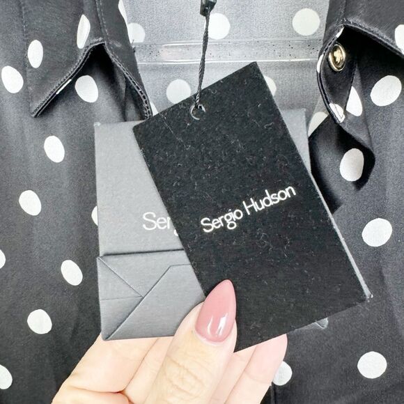 SERGIO HUDSON | NEW Silk Button Down Black/White Polka Dot Blouse Women’s Size M - Picture 8 of 14